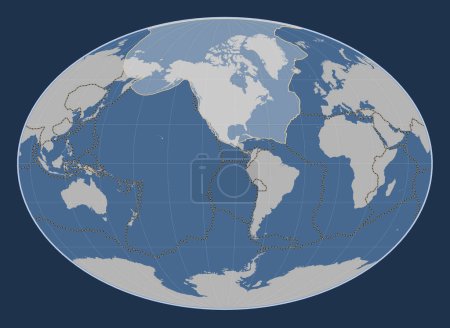 Téléchargez les photos : Plaque tectonique nord-américaine sur la carte de contour solide dans la projection Fahey centrée méridionale. Limites des autres plaques - en image libre de droit