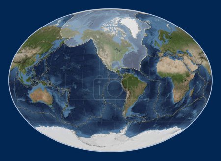 Téléchargez les photos : Plaque tectonique nord-américaine sur la carte satellite Blue Marble dans la projection Fahey centrée méridionale. Limites des autres plaques - en image libre de droit
