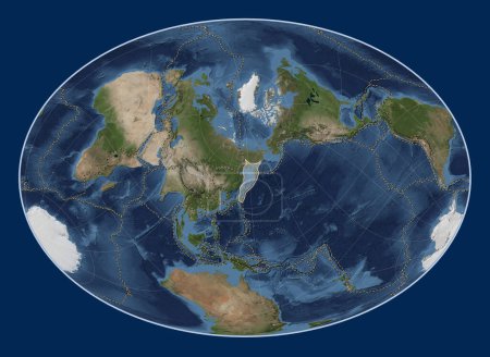 Téléchargez les photos : Plaque tectonique Okhotsk sur la carte satellite Blue Marble dans la projection Fahey Oblique centrée méridionale et latitudinale. Limites des autres plaques - en image libre de droit