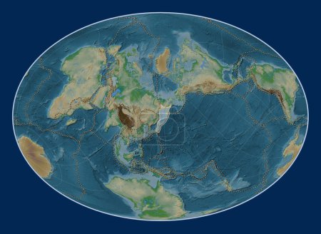 Téléchargez les photos : La plaque tectonique Okhotsk sur la carte physique de l'altitude dans la projection Fahey Oblique était centrée méridionale et latitudinale. Limites des autres plaques - en image libre de droit