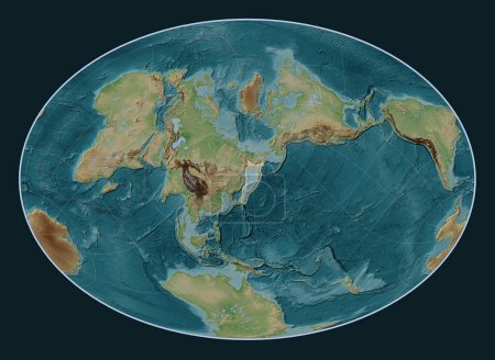 Téléchargez les photos : Plaque tectonique Okhotsk sur la carte d'élévation de style Wiki dans la projection Fahey Oblique centrée méridionale et latitudinale. - en image libre de droit