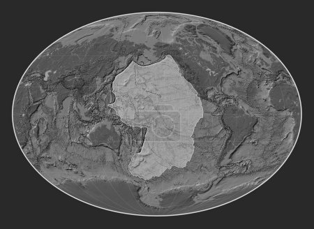 Foto de Placa tectónica del Pacífico en el mapa de elevación bilevel en la proyección Fahey centrada meridionalmente. Límites de otras placas - Imagen libre de derechos