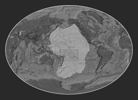 Téléchargez les photos : Plaque tectonique du Pacifique sur la carte de l'élévation bilevel dans la projection Fahey Oblique centrée méridionale et latitudinale. - en image libre de droit