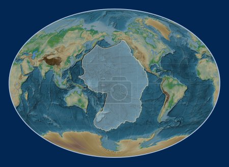 Photo for Pacific tectonic plate on the physical elevation map in the Fahey projection centered meridionally. - Royalty Free Image