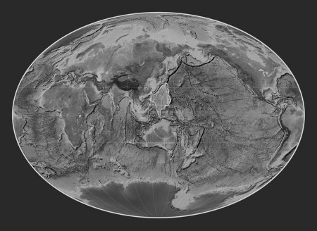 Téléchargez les photos : Plaque tectonique de la mer des Philippines sur la carte d'altitude en niveaux de gris dans la projection Fahey centrée méridionale. - en image libre de droit