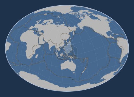 Téléchargez les photos : Plaque tectonique de la mer des Philippines sur la carte de contour solide dans la projection Fahey Oblique centrée méridionale et latitudinale. Limites des autres plaques - en image libre de droit