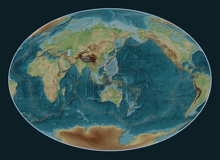 Téléchargez les photos : Plaque tectonique de la mer des Philippines sur la carte d'élévation de style Wiki dans la projection Fahey centrée méridionale. Limites des autres plaques - en image libre de droit