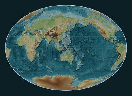 Téléchargez les photos : Plaque tectonique de la mer des Philippines sur la carte d'élévation de style Wiki dans la projection Fahey centrée méridionale. - en image libre de droit