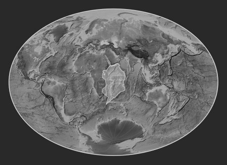 Foto de Placa tectónica somalí en el mapa de elevación a escala de grises en la proyección Fahey Oblique centrada meridional y latitudinalmente. - Imagen libre de derechos