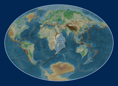 Téléchargez les photos : Plaque tectonique somalienne sur la carte physique de l'altitude dans la projection Fahey Oblique centrée méridionale et latitudinale. Distribution des volcans connus - en image libre de droit