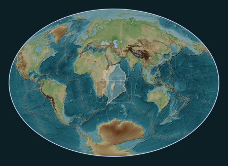 Téléchargez les photos : Plaque tectonique somalienne sur la carte d'altitude de style Wiki dans la projection Fahey Oblique centrée méridionale et latitudinale. Limites des autres plaques - en image libre de droit