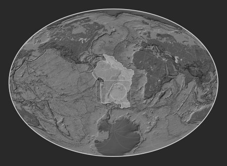 Téléchargez les photos : Plaque tectonique sud-américaine sur la carte de l'élévation bilevel dans la projection Fahey Oblique centrée méridionale et latitudinale. Limites des autres plaques - en image libre de droit