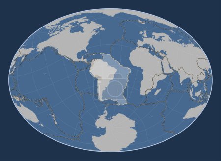 Téléchargez les photos : Plaque tectonique sud-américaine sur la carte de contour solide dans la projection Fahey Oblique centrée méridionale et latitudinale. Limites des autres plaques - en image libre de droit