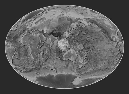 Téléchargez les photos : Plaque tectonique Sunda sur la carte d'élévation en niveaux de gris dans la projection Fahey centrée méridionale. Limites des autres plaques - en image libre de droit