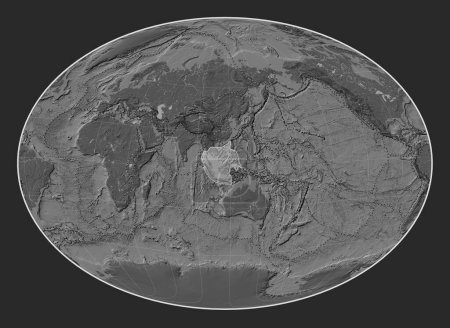 Téléchargez les photos : Plaque tectonique de la Sunda sur la carte de l'élévation bilevel dans la projection Fahey Oblique centrée méridionale et latitudinale. Limites des autres plaques - en image libre de droit