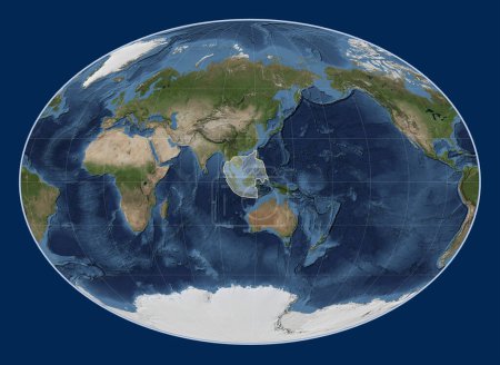 Téléchargez les photos : Plaque tectonique Sunda sur la carte satellite Blue Marble dans la projection Fahey centrée méridionale. - en image libre de droit