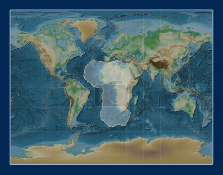 Téléchargez les photos : Plaque tectonique africaine sur la carte physique de l'altitude dans la projection stéréographique de Gall centrée méridionale. Limites des autres plaques - en image libre de droit