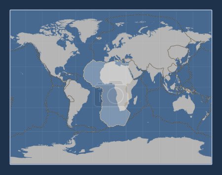 Foto de Placa tectónica africana en el mapa de contorno sólido en la Gall Proyección estereográfica centrada meridionalmente. Límites de otras placas - Imagen libre de derechos