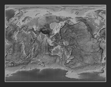 Téléchargez les photos : Plaque tectonique d'Amour sur la carte d'élévation en niveaux de gris dans la projection stéréographique de Gall centrée méridionalement. - en image libre de droit