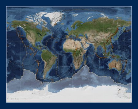 Téléchargez les photos : Plaque tectonique antarctique sur la carte satellite Blue Marble dans la Gall Projection stéréographique centrée méridionale. Distribution des volcans connus - en image libre de droit