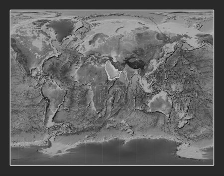 Photo for Arabian tectonic plate on the grayscale elevation map in the Gall Stereographic projection centered meridionally. Boundaries of other plates - Royalty Free Image