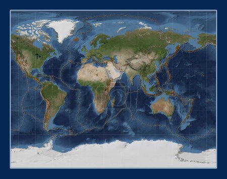 Photo for Arabian tectonic plate on the Blue Marble satellite map in the Gall Stereographic projection centered meridionally. Distribution of known volcanoes - Royalty Free Image