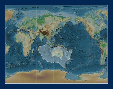 Téléchargez les photos : Plaque tectonique australienne sur la carte physique de l'altitude dans la projection Gall Stereographic centrée méridionale. Limites des autres plaques - en image libre de droit