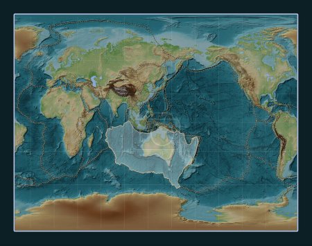 Téléchargez les photos : Plaque tectonique australienne sur la carte d'élévation de style Wiki dans la projection Gall Stereographic centrée méridionale. Limites des autres plaques - en image libre de droit