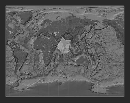 Téléchargez les photos : Plaque tectonique indienne sur la carte de l'élévation bilevel dans la galle Projection stéréographique centrée méridionale. - en image libre de droit