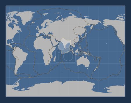 Téléchargez les photos : Plaque tectonique indienne sur la carte de contour solide dans la projection Gall Stereographic centrée méridionale. Limites des autres plaques - en image libre de droit