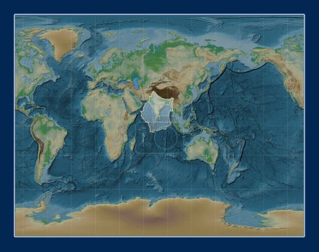 Téléchargez les photos : Plaque tectonique indienne sur la carte physique de l'altitude dans la galle Projection stéréographique centrée méridionale. - en image libre de droit