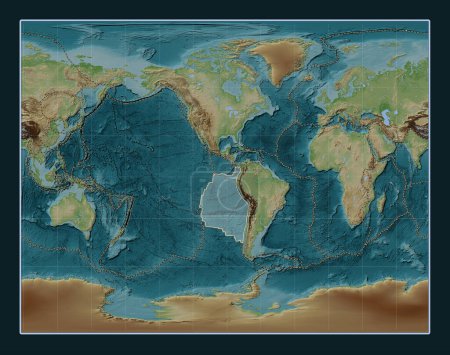 Téléchargez les photos : Plaque tectonique Nazca sur la carte d'élévation de style Wiki dans la projection Gall Stereographic centrée méridionale. Limites des autres plaques - en image libre de droit