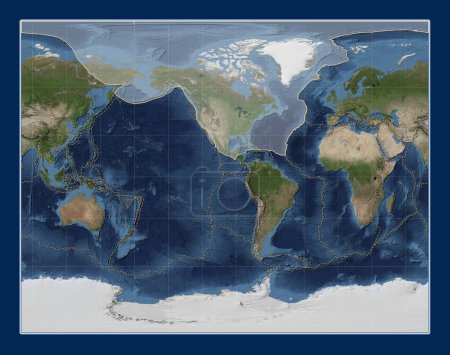Téléchargez les photos : Plaque tectonique nord-américaine sur la carte satellite Blue Marble dans la projection Gall Stereographic centrée méridionale. Limites des autres plaques - en image libre de droit