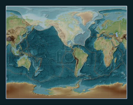 Téléchargez les photos : Plaque tectonique nord-américaine sur la carte d'élévation de style Wiki dans la projection stéréographique de Gall centrée méridionale. Limites des autres plaques - en image libre de droit