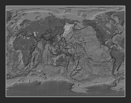 Téléchargez les photos : Plaque tectonique Okhotsk sur la carte d'élévation bilevel dans la projection Gall Stéréographique centrée méridionale. - en image libre de droit