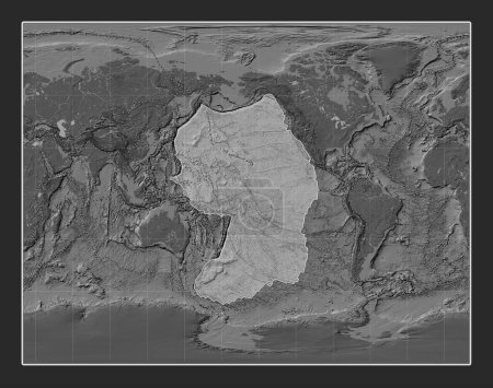 Téléchargez les photos : Plaque tectonique du Pacifique sur la carte d'altitude bilevel dans la projection Gall Stereographic centrée méridionale. Limites des autres plaques - en image libre de droit