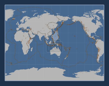 Téléchargez les photos : Plaque tectonique de la mer des Philippines sur la carte de contour solide dans la projection stéréographique de Gall centrée méridionale. Distribution des volcans connus - en image libre de droit