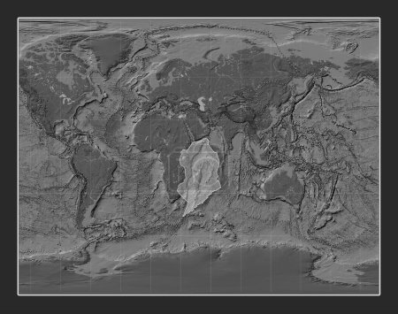Foto de Placa tectónica somalí en el mapa de elevación bilevel en la Gall Proyección estereográfica centrada meridionalmente. Límites de otras placas - Imagen libre de derechos