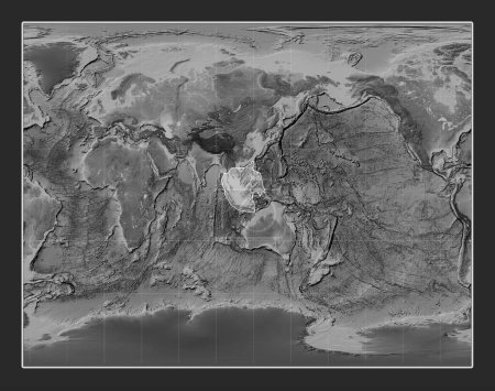 Téléchargez les photos : Plaque tectonique de la Sunda sur la carte d'élévation en niveaux de gris dans la Gall Projection stéréographique centrée méridionale. - en image libre de droit