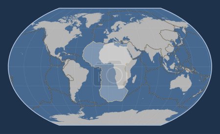 Téléchargez les photos : Plaque tectonique africaine sur la carte de contour solide dans la projection Kavrayskiy VII centrée méridionale. Limites des autres plaques - en image libre de droit