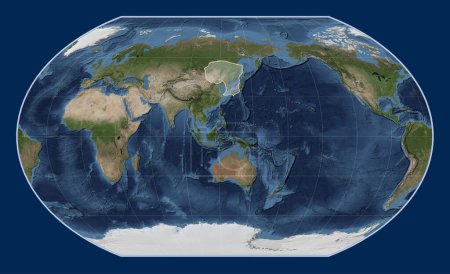 Téléchargez les photos : Plaque tectonique Amour sur la carte satellite Blue Marble dans la projection Kavrayskiy VII centrée méridionale. - en image libre de droit