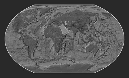 Photo for Arabian tectonic plate on the bilevel elevation map in the Kavrayskiy VII projection centered meridionally. Boundaries of other plates - Royalty Free Image