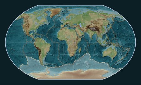 Téléchargez les photos : Plaque tectonique antarctique sur la carte d'altitude de style Wiki dans la projection Kavrayskiy VII centrée méridionale. Limites des autres plaques - en image libre de droit