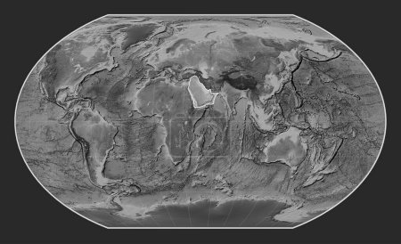 Photo for Arabian tectonic plate on the grayscale elevation map in the Kavrayskiy VII projection centered meridionally. - Royalty Free Image