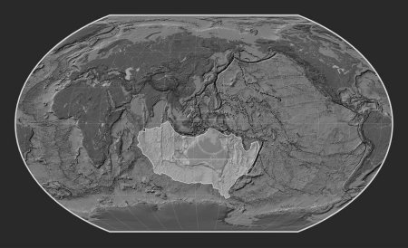 Téléchargez les photos : Plaque tectonique australienne sur la carte d'altitude bilevel dans la projection Kavrayskiy VII centrée méridionale. - en image libre de droit