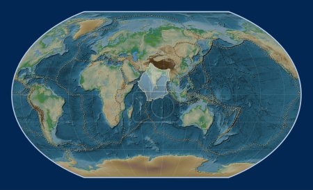 Téléchargez les photos : Plaque tectonique indienne sur la carte physique de l'altitude dans la projection de Kavrayskiy VII centrée méridionale. Limites des autres plaques - en image libre de droit
