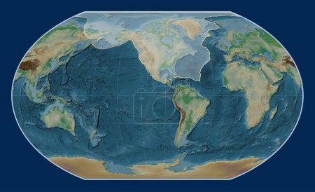 Photo for North American tectonic plate on the physical elevation map in the Kavrayskiy VII projection centered meridionally. - Royalty Free Image