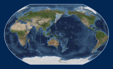 Téléchargez les photos : Plaque tectonique Okhotsk sur la carte satellite Blue Marble dans la projection Kavrayskiy VII centrée méridionale. - en image libre de droit