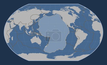 Téléchargez les photos : Plaque tectonique du Pacifique sur la carte des contours solides dans la projection de Kavrayskiy VII centrée méridionale. Limites des autres plaques - en image libre de droit