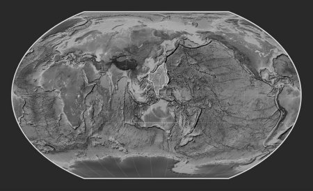 Téléchargez les photos : Plaque tectonique de la mer des Philippines sur la carte d'altitude en niveaux de gris dans la projection de Kavrayskiy VII centrée méridionale. - en image libre de droit